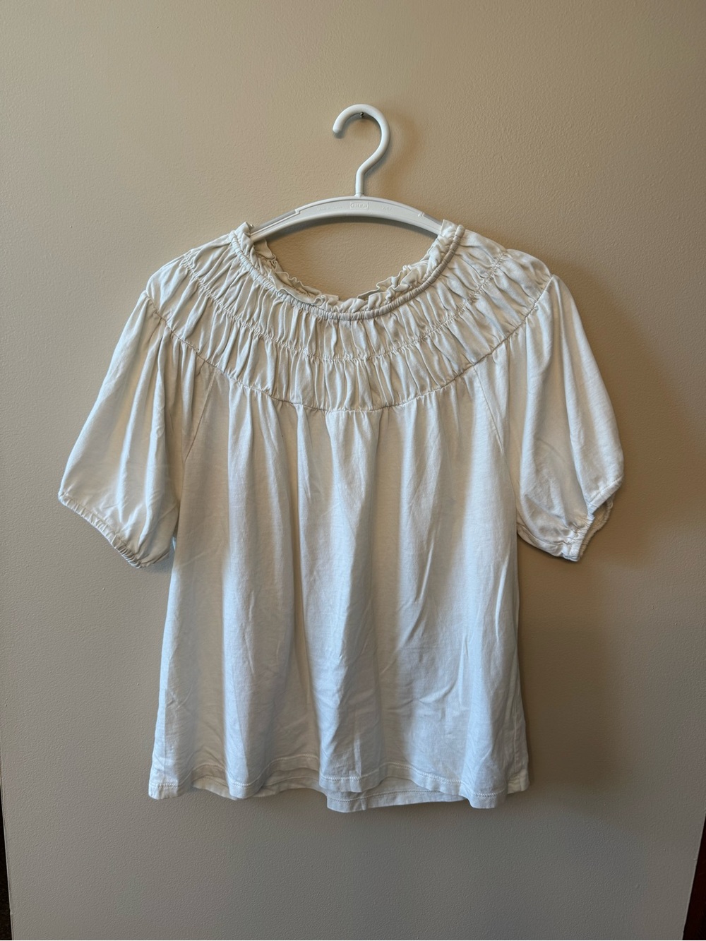 J. Crew Cream Smocked Yoke Puff Sleeve Top